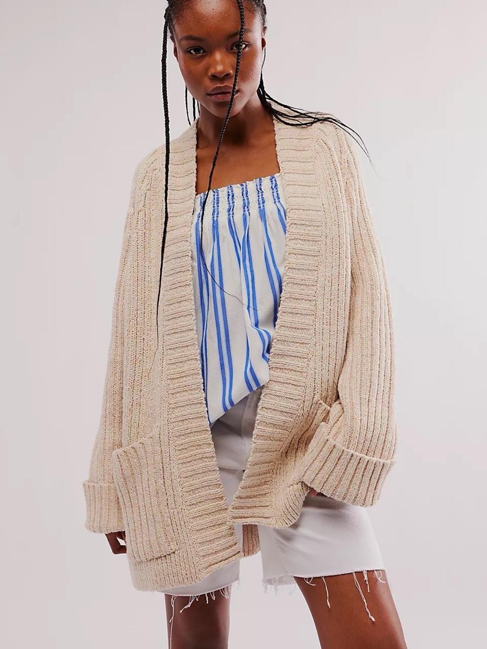 FREE PEOPLE • NWT Blossom Cardigan ivory pastel sweater thick cotton Small